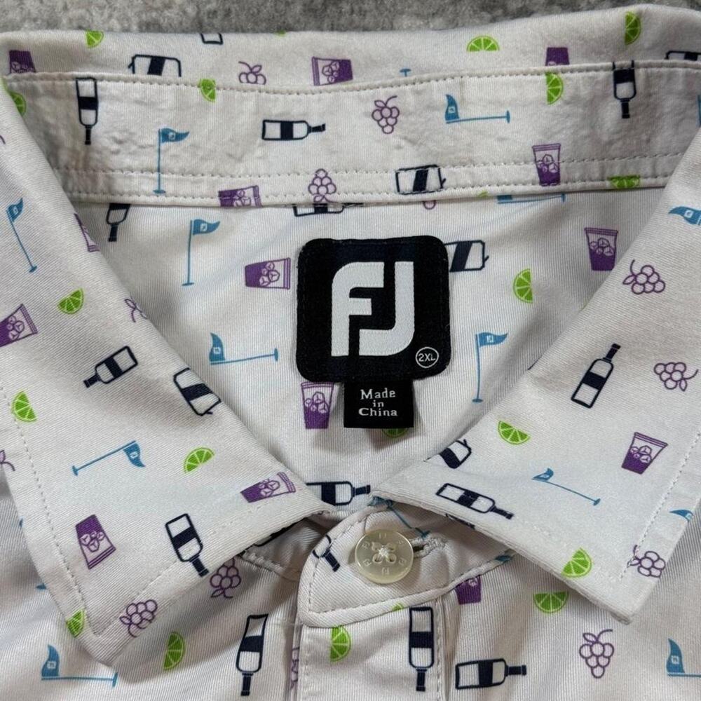 Foot Joy FJ golf polo white cocktails wine grapes. Size XL